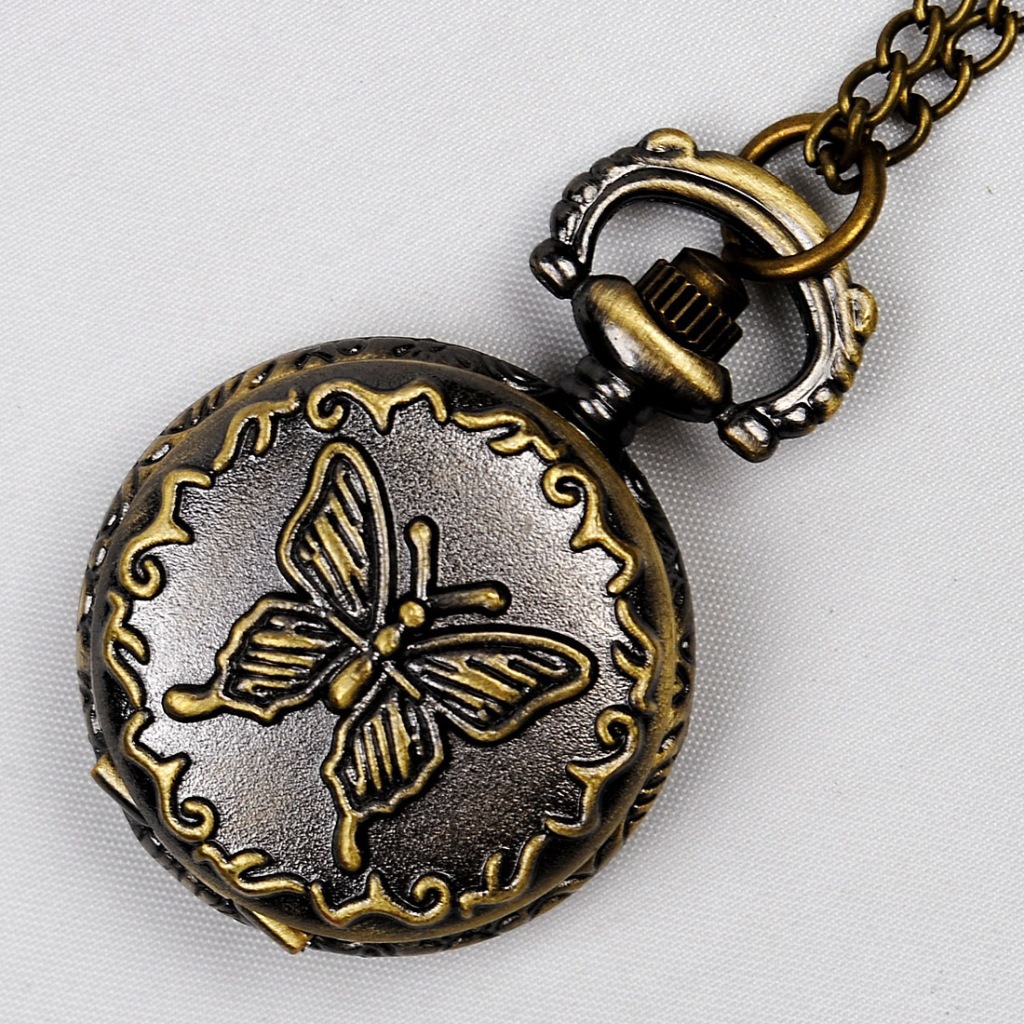 欧美复古 小号蝴蝶怀表毛衣链怀表 蝴蝶表壳怀表 一件代发 1056