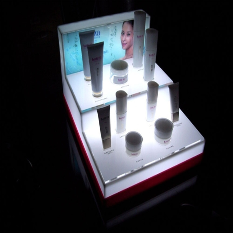 亚克力发光led化妆品展示台 透明彩妆展示架 pvc陈列架定制展示柜