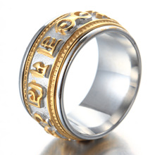 欧美不锈钢指环 男士饰品批发 复古转动六字真言钛钢戒指RD0131