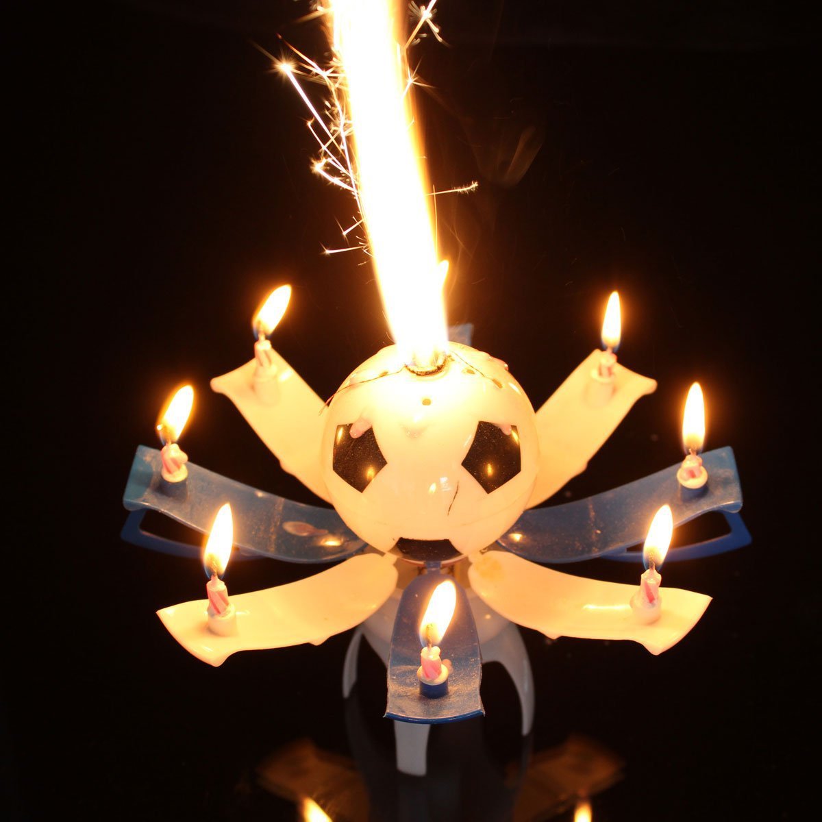 生日足球奖杯4脚支架蜡烛 音乐彩色自动开花蜡烛