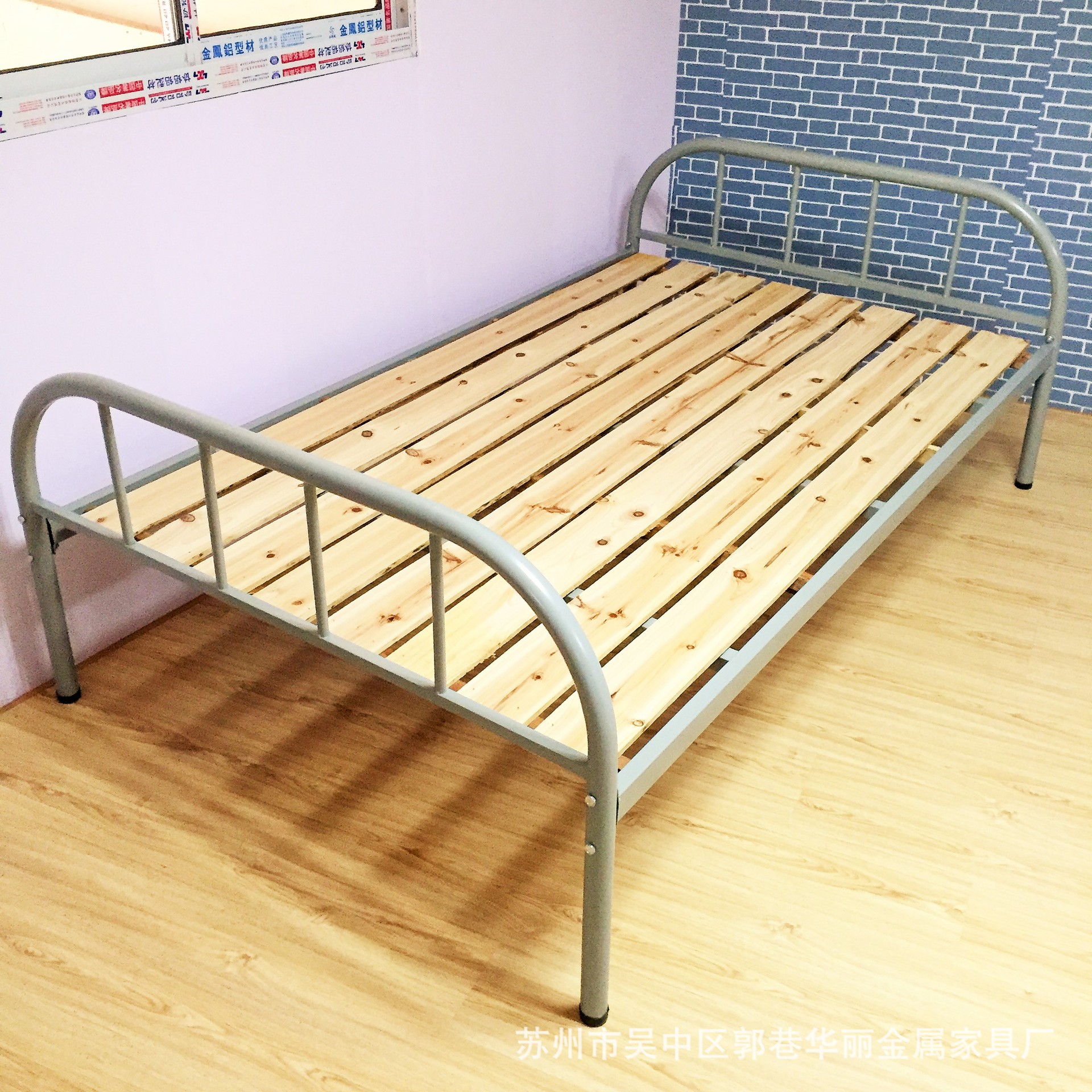 批发定制职工宿舍单人铁架床单层员工床1.2米钢木单人床苏州厂家