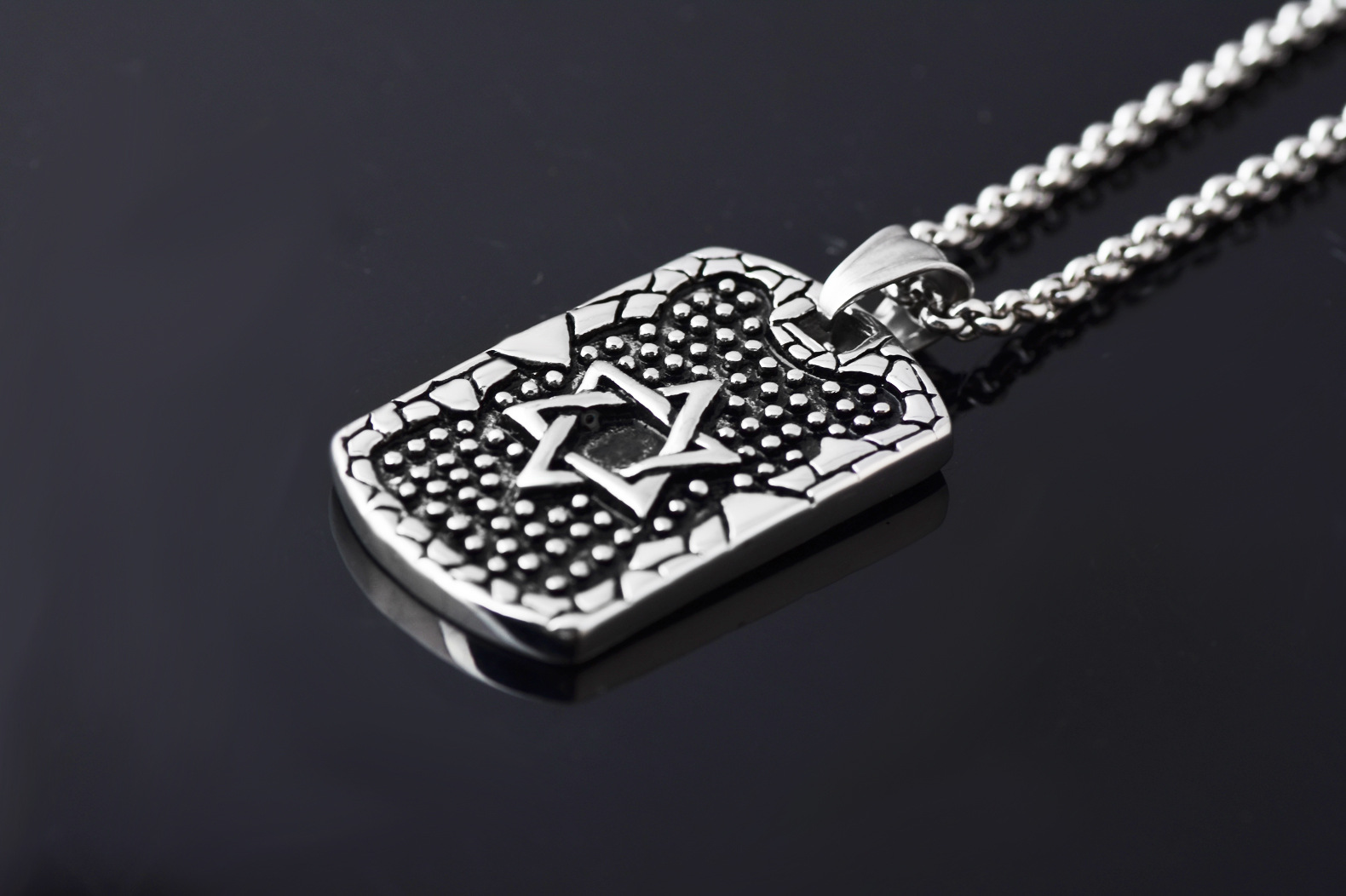 钛钢六角星男士吊牌 不锈钢项链抹油 欧美潮流朋克外贸饰品批发