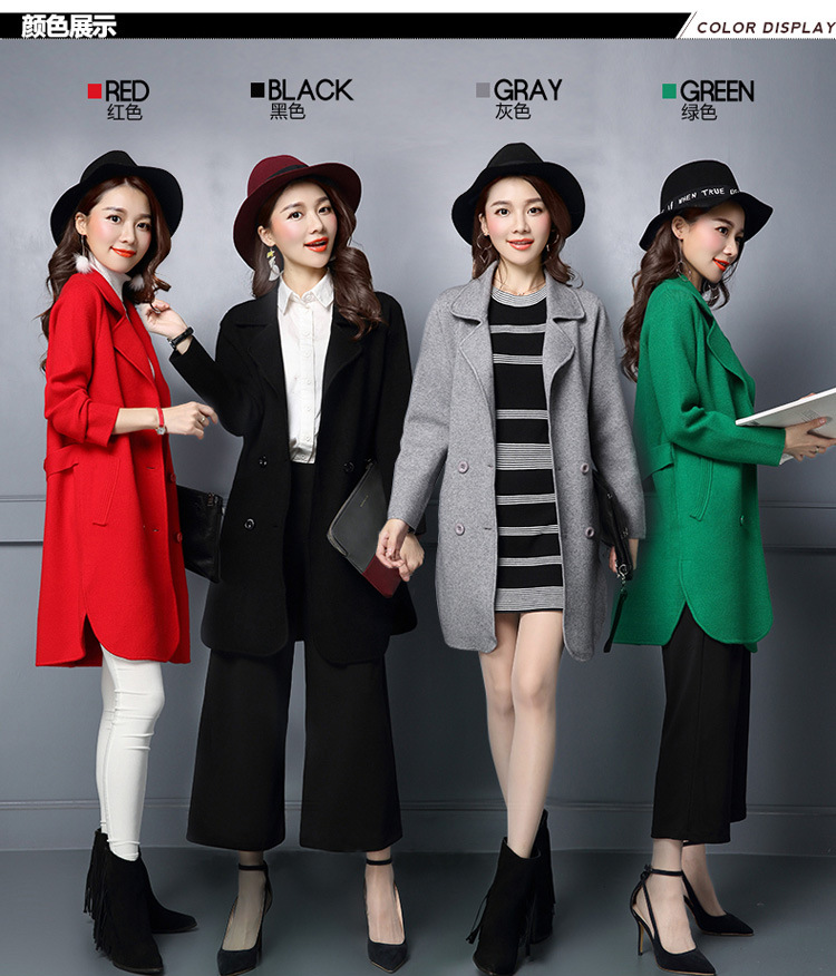 16年秋冬款加厚女装外套韩版修身中长款斜