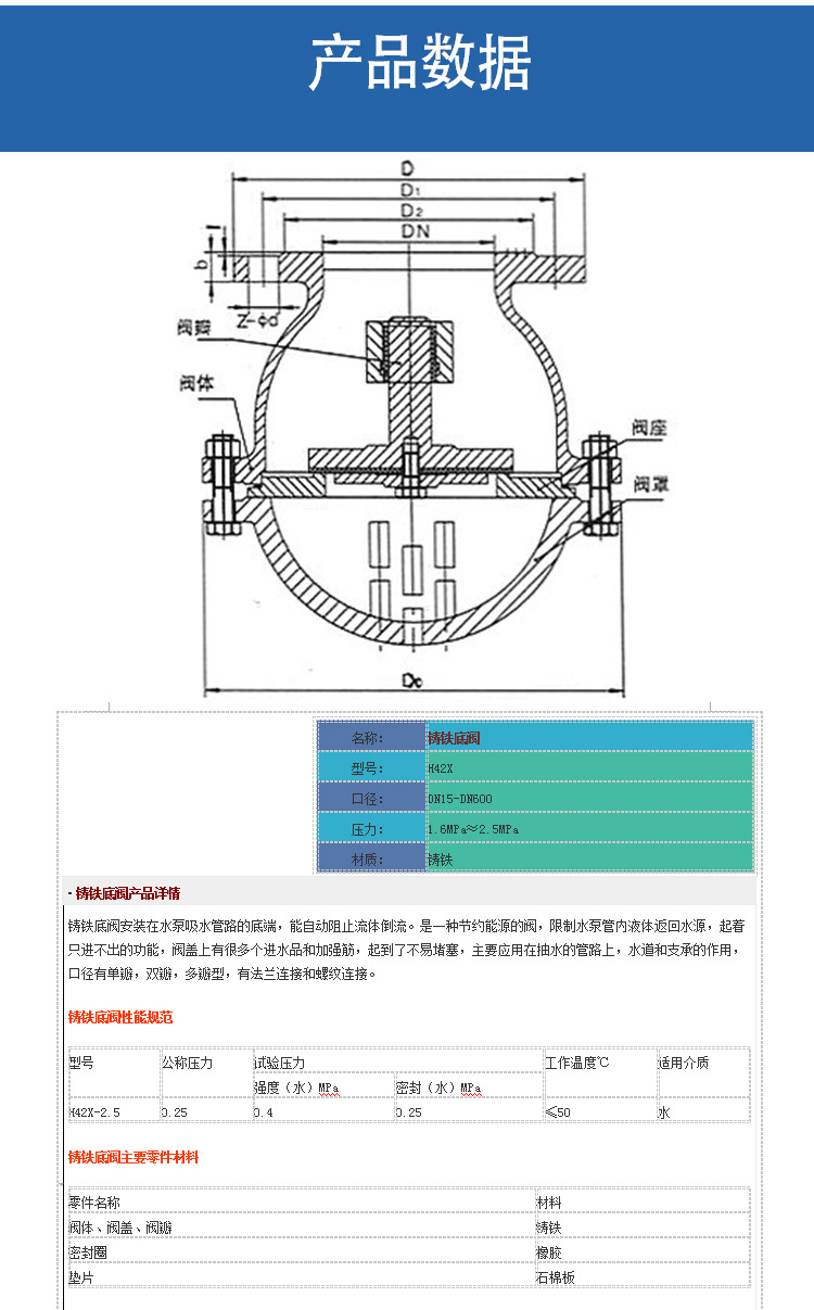 供应h42h底阀法兰铸铁硬密封底阀法兰止