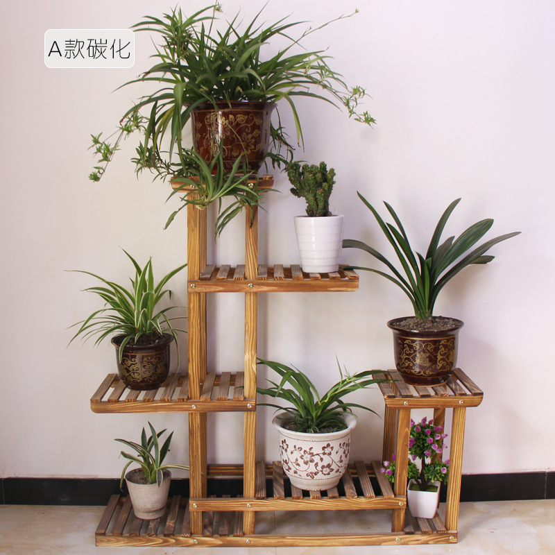碳化实木花架多肉植物架多层盆景架阳台室内落地客厅花盆架子
