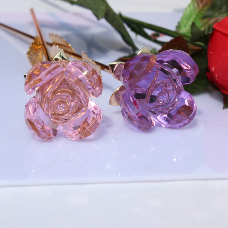 水晶玫瑰花七彩发光love摆件七夕情人节创意生日礼物送女