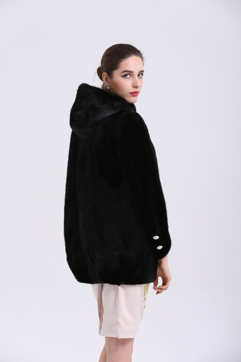 2016欧式奢华整貂带帽皮草外套 女士中长款七分袖倒毛貂皮.