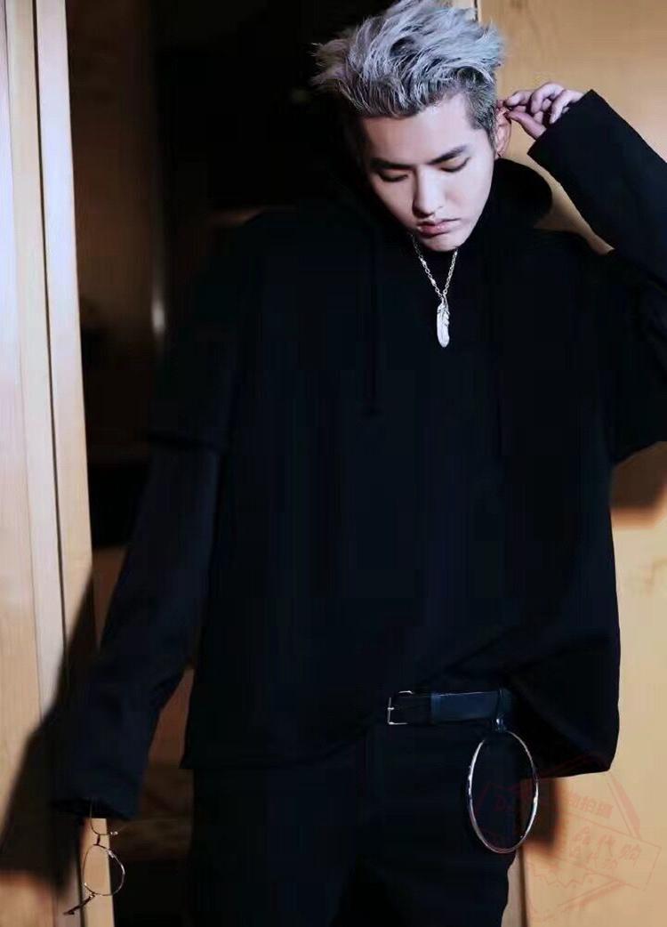 有范卫衣连帽宽松黑色外套oversize情侣装吴亦凡同款男假两件套