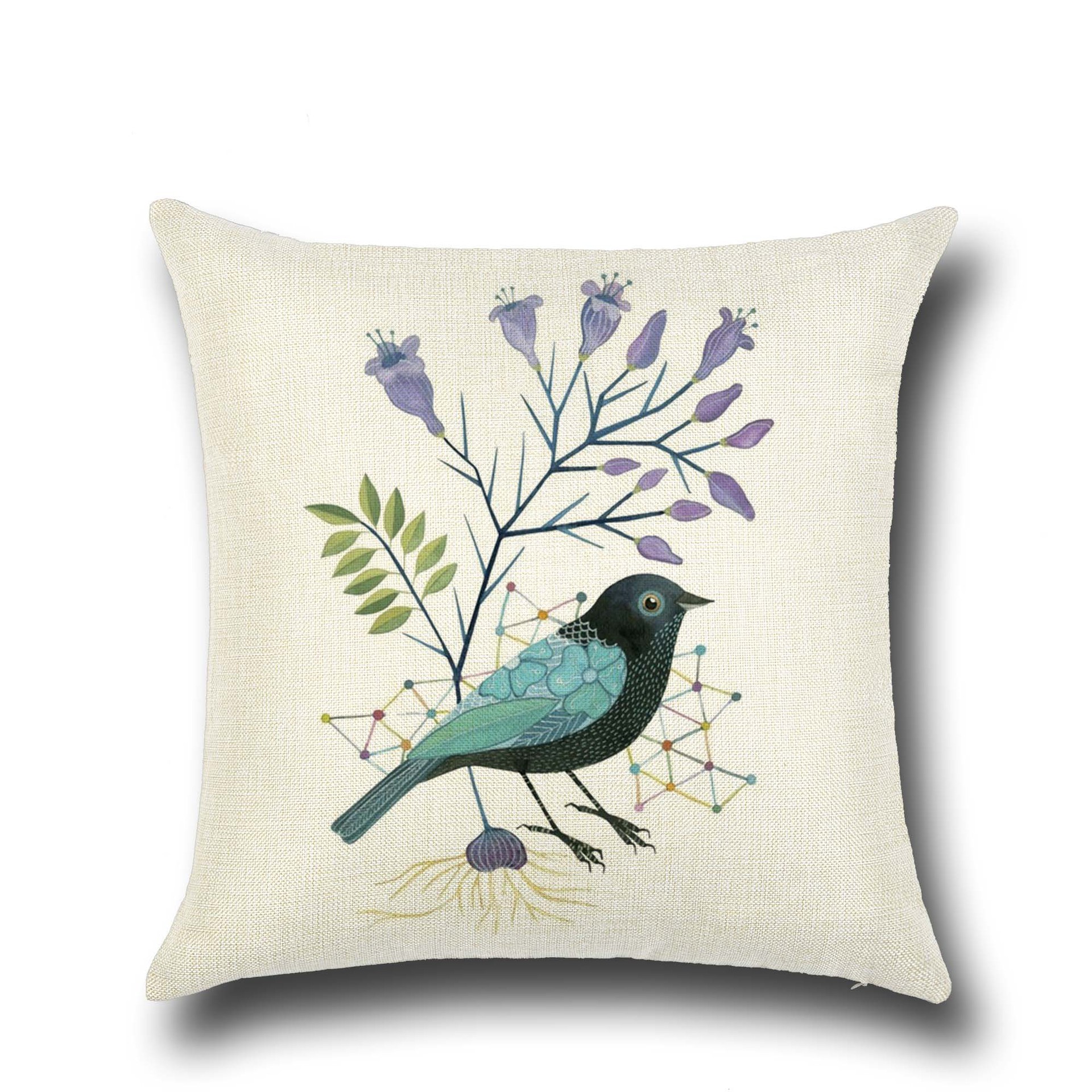 欧美复古热卖树鸟图抱枕套靠垫套来图定制创意家居礼品