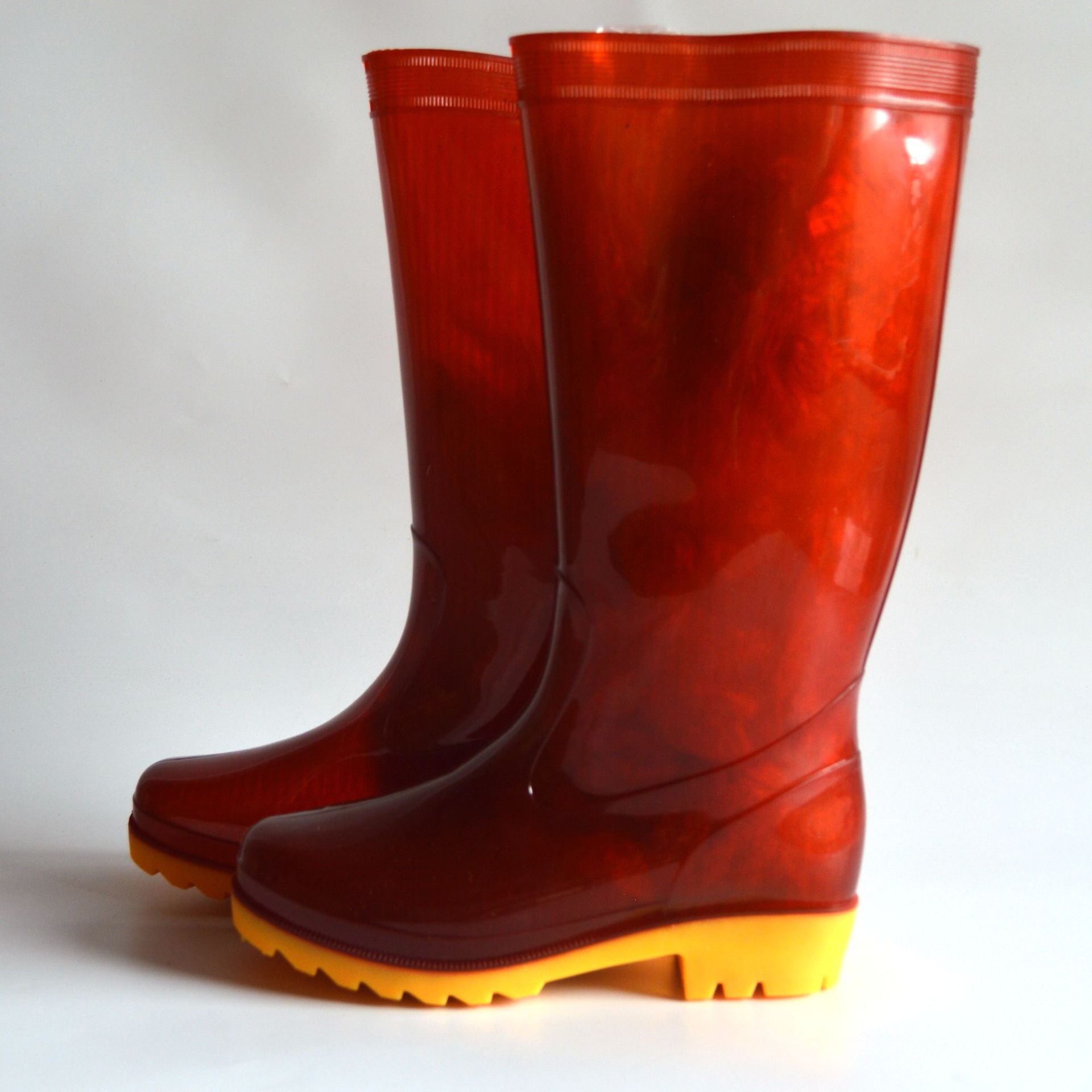 华龙男双新料a茶塑料雨鞋高筒茶色水鞋雨靴劳保工矿鞋耐磨耐酸碱