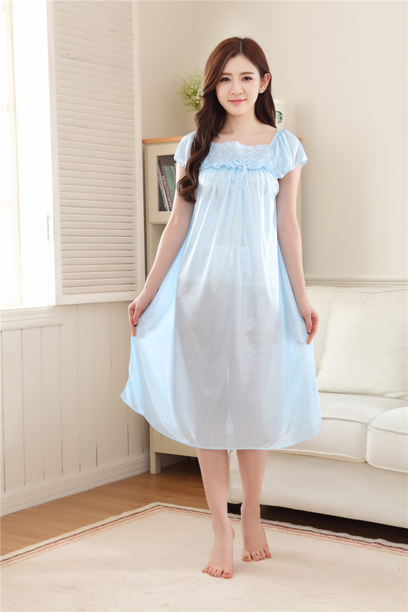 夏季新款韩版女士冰丝睡裙性感蕾丝长裙家居服睡衣一件代发