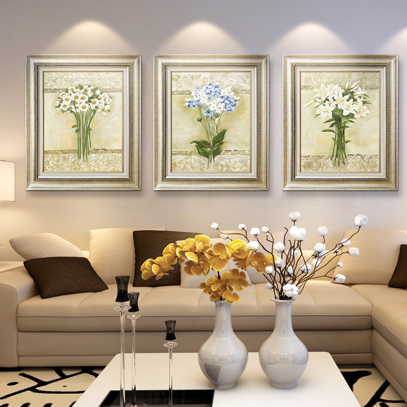 包邮 沙发背景墙三联画 现代简约花卉装饰画卧室餐厅有框挂画壁画