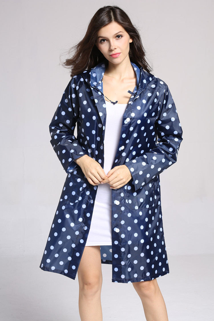 工厂直销日韩时尚女 波点圆点雨衣 超薄透气长款雨衣雨披一件代发