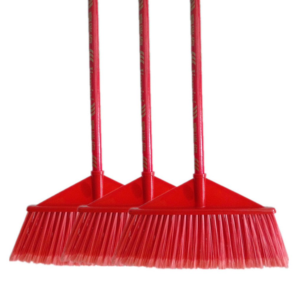 供应批发长柄塑料扫把 木杆三角扫 开毛扫 家用大扫帚 劳保清洁扫