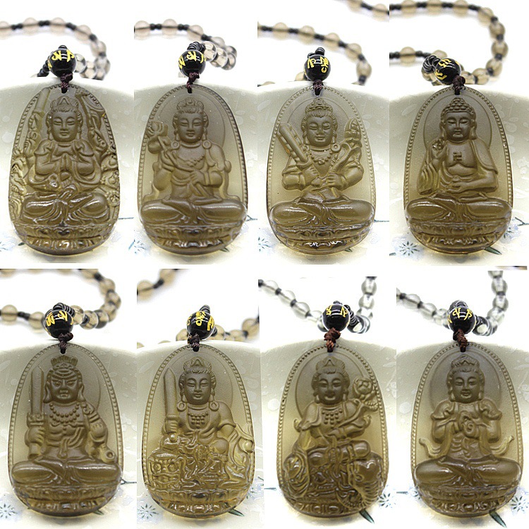 厂家批发黑曜石八大守护神吊坠 十二生肖本命佛项链男女款饰品