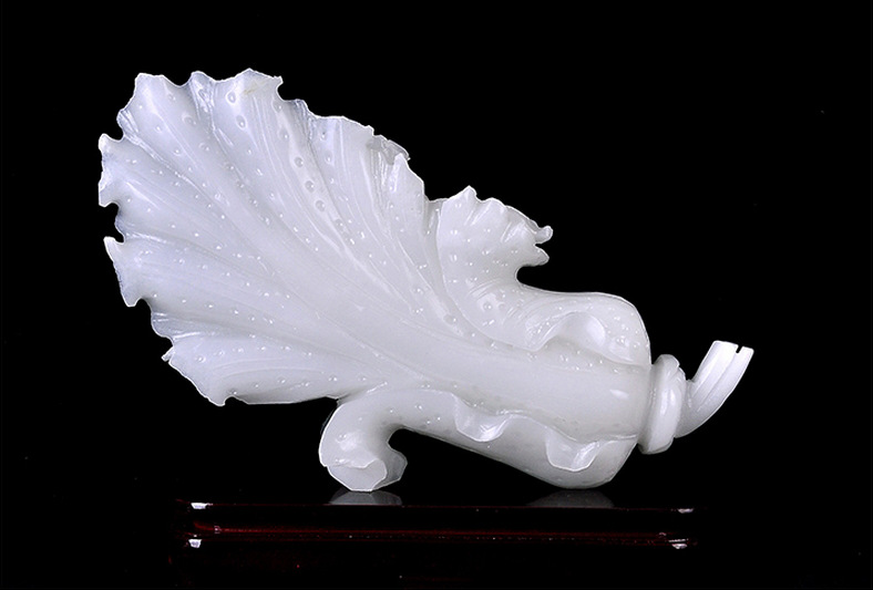 玉之星玉器 阿富汗玉白菜摆件 天然白玉百财办公家居装饰工艺品