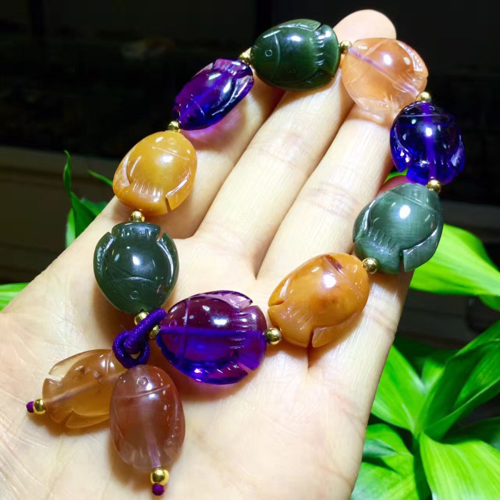 东海水晶手链_东海水晶 天然好多鱼手链 福禄寿禧 连年有余