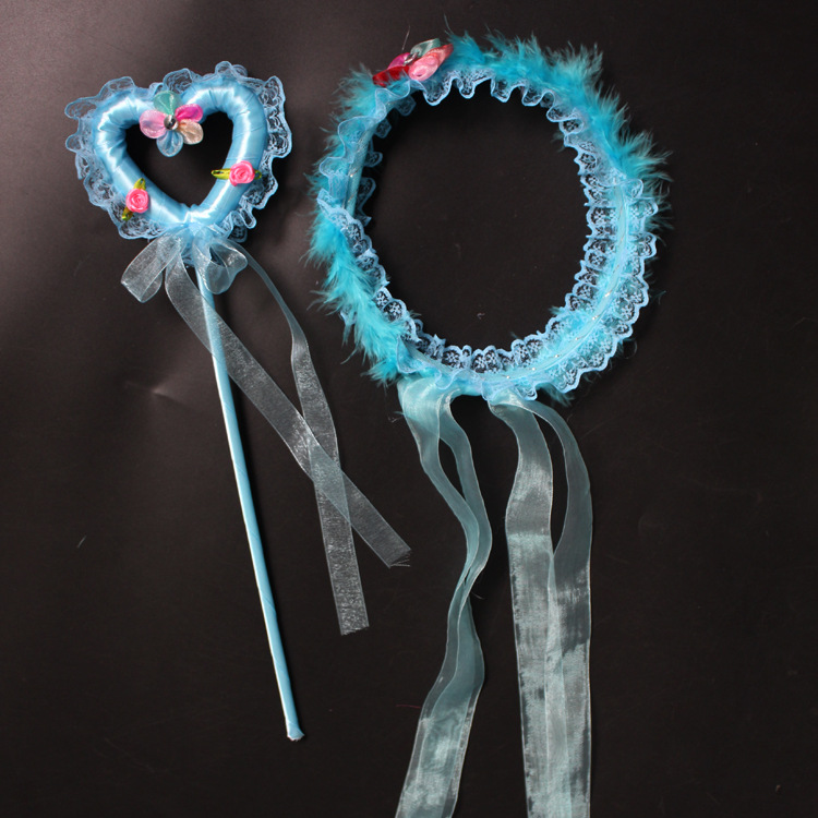 儿童蕾丝花环 表演道具魔法棒桃心手杖爱心仙女棒 拍照造型 新款
