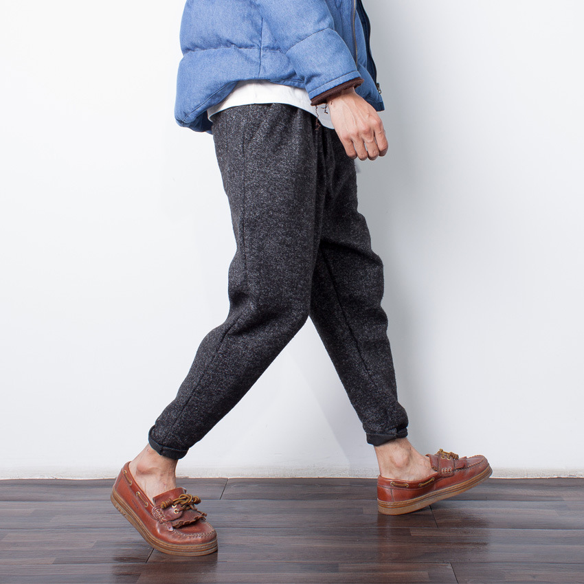 冬装新款加厚毛呢低裆垮裤男青年韩版小脚休