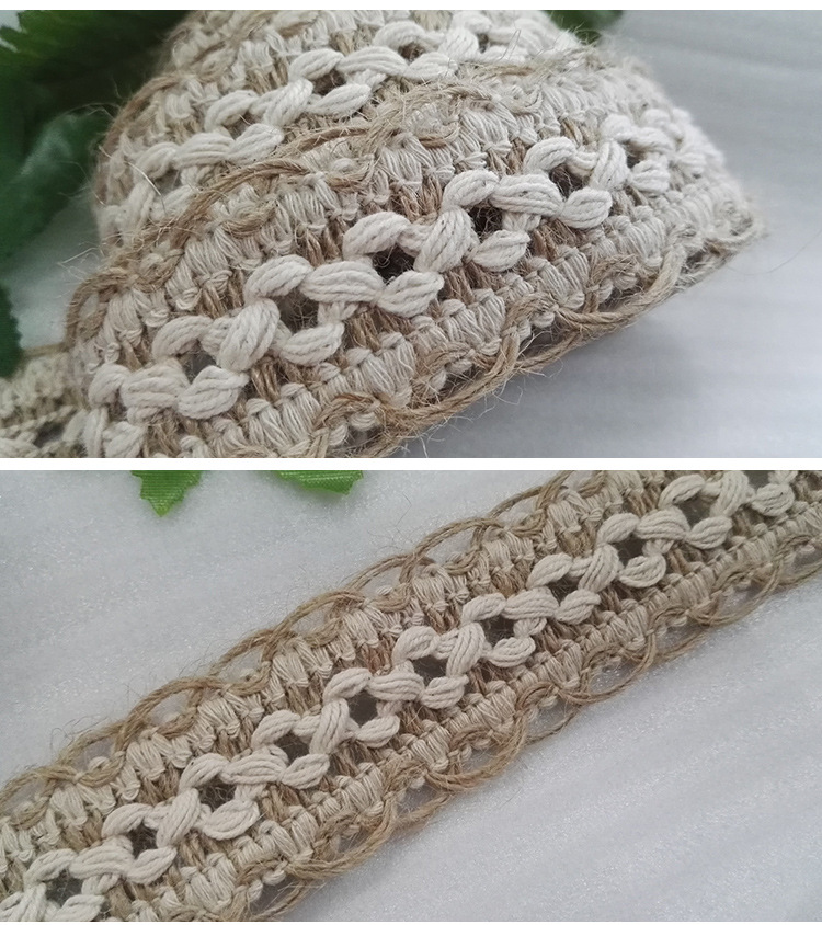 棉麻编织绳花边辅料 米色白色棉加麻花边辅料 黄麻绳服饰花边批发