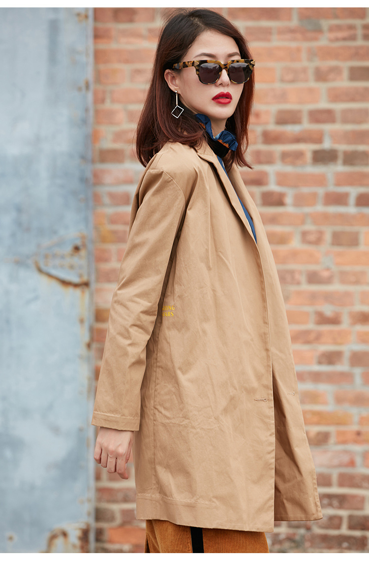 供应信息 女式风衣,大衣 风衣秋冬季新款女单粒扣收腰风衣外套加长款