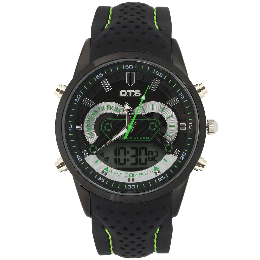 ots品牌男装数码军事黑色手表服饰时尚运动石英硅带男士手表