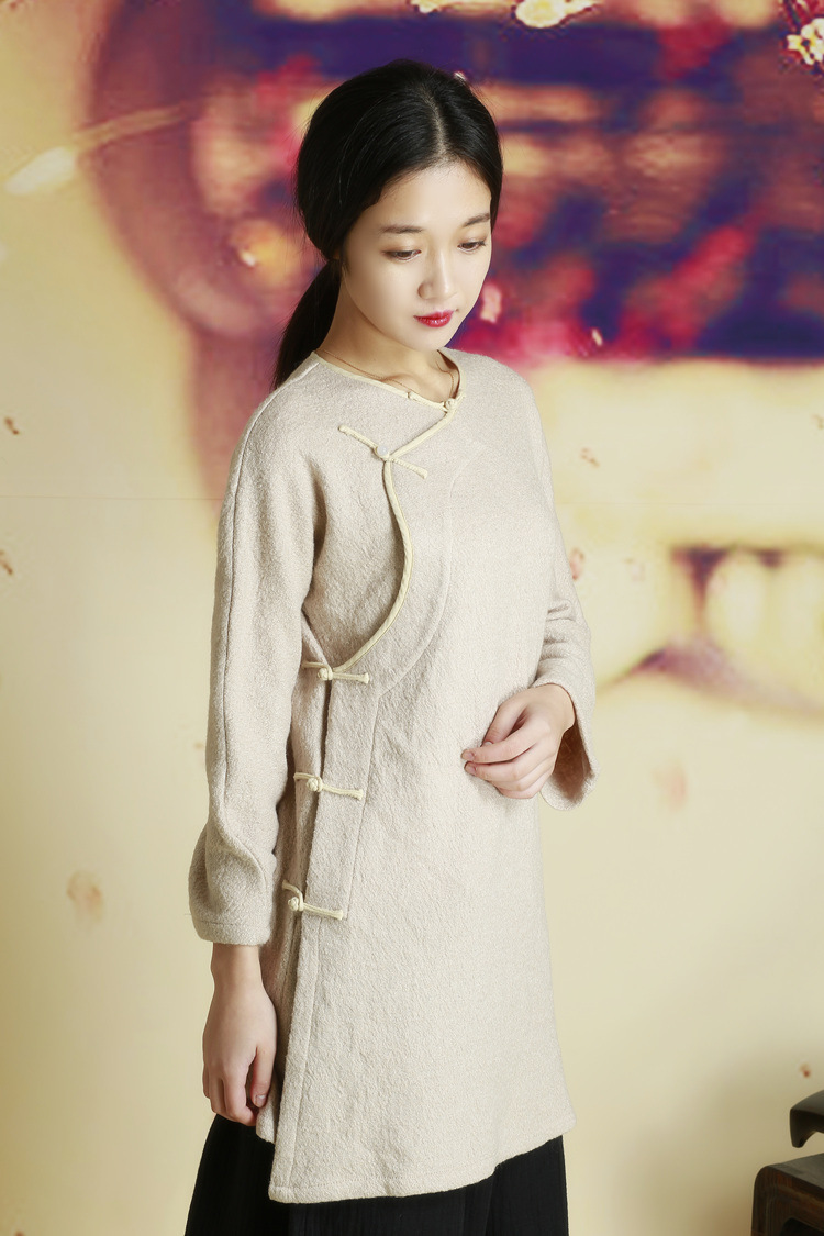 由俭之落霞孤鹜 羊毛大襟盘扣汉服上衣可做连衣裙秋冬唐装内搭款