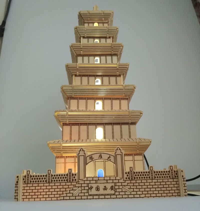 新品西安大雁塔模型木质益智玩具动手动脑亲子互动交流3d立体拼图