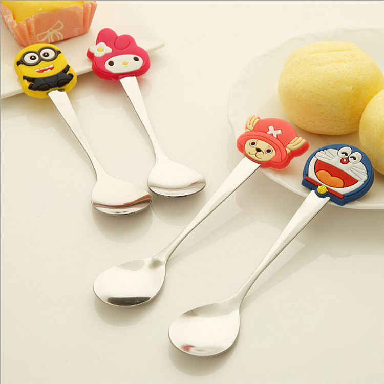 创意卡通不锈钢勺子可爱硅胶手柄调羹儿童汤勺时尚咖啡搅拌勺
