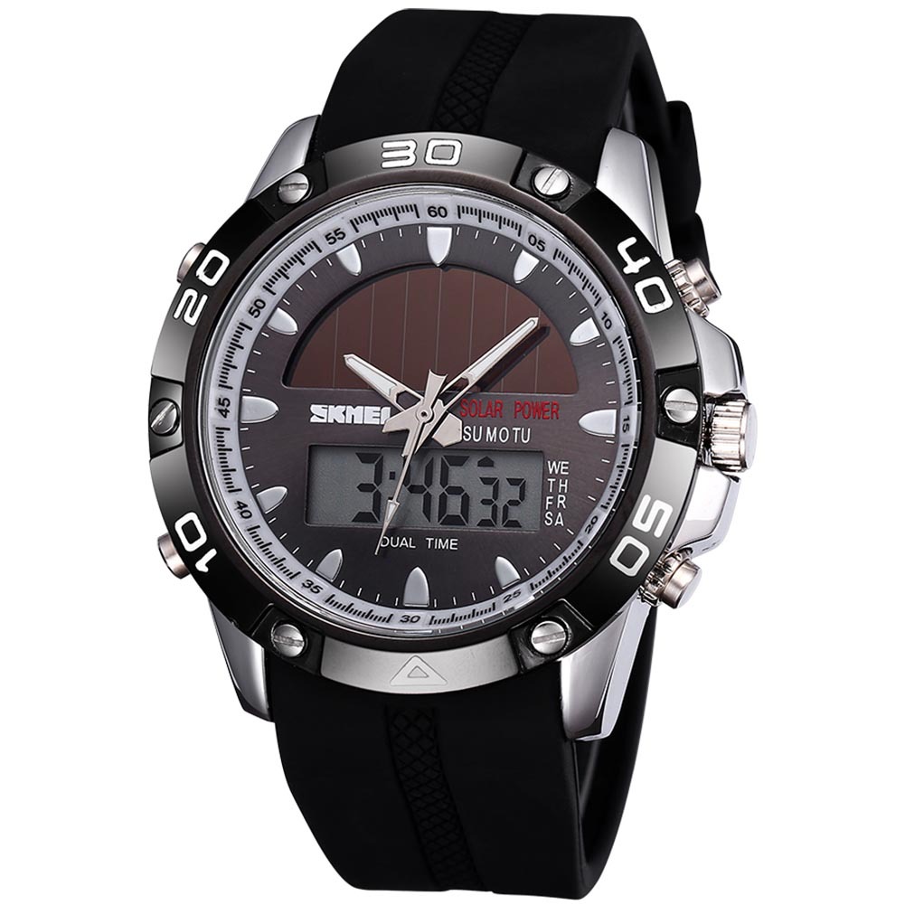 时刻美skmei品牌手表男士运动表带夜光双机芯低碳环保太阳能手表