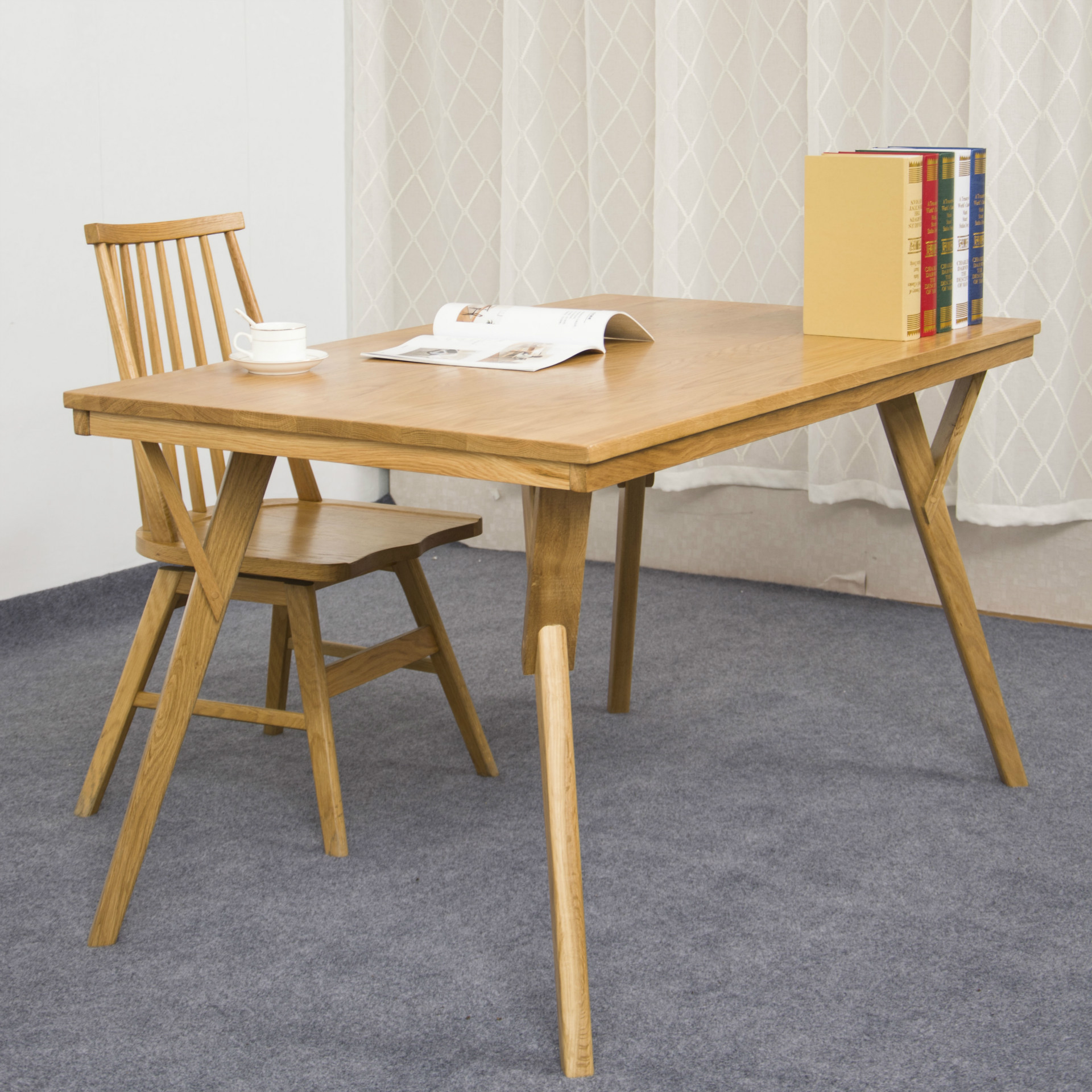 直销实木叉腿桌 白橡木餐桌椅组合 家庭餐饮饭店咖啡厅用实木餐桌