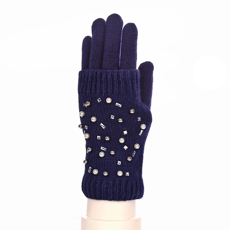 European and American Clothing Beaded Half Finger Gloves Hot Drilling Gloves Two-Piece Set Autumn and Winter Warm Fashion Short Gloves Manufacturer