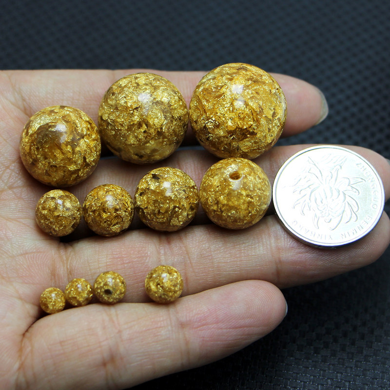 合成金箔隔珠散珠圆珠佛珠念珠手链朱砂配件金泊金萡单珠diy材料