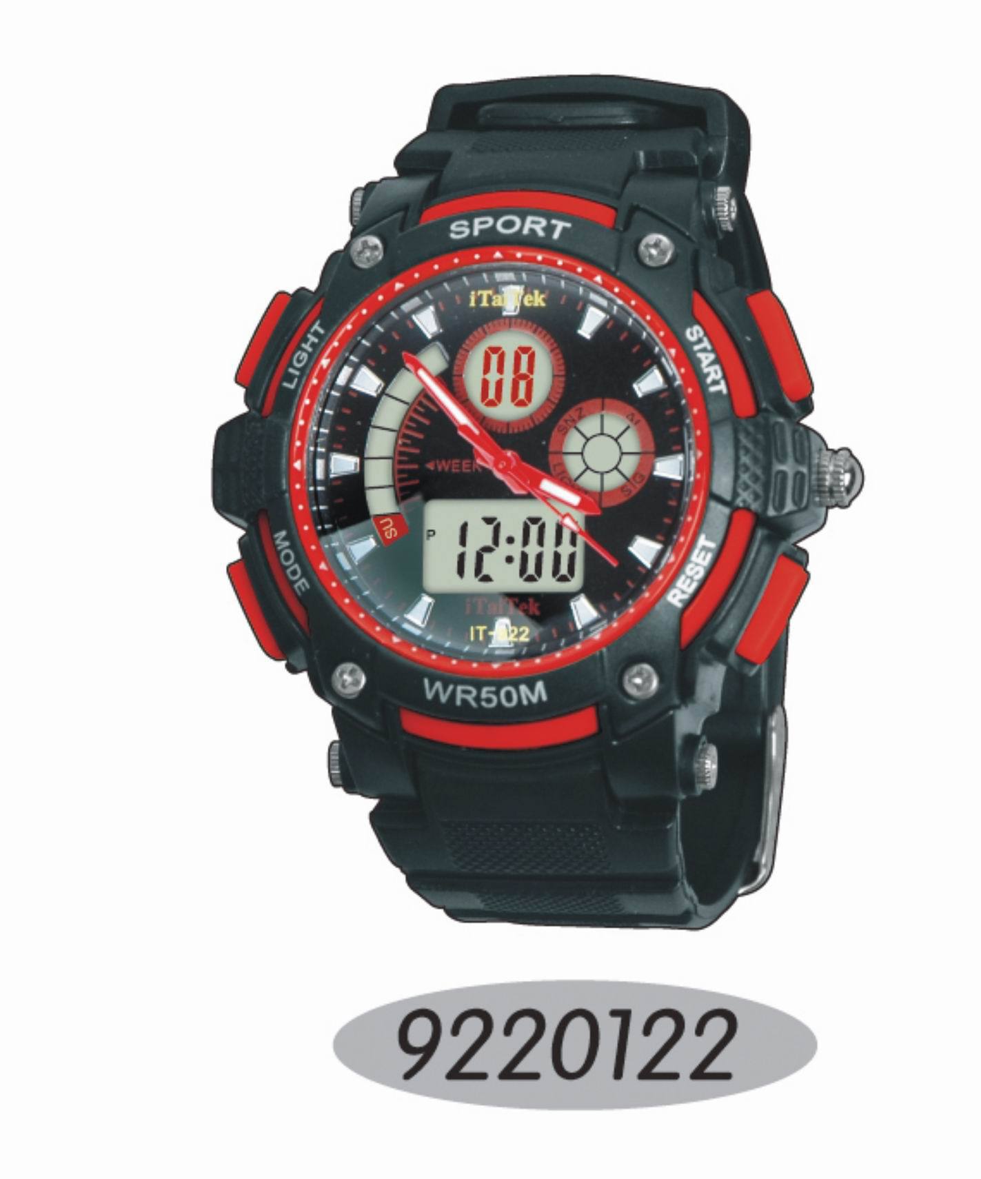 冷光运动双机芯防水表,促销电子礼品 it-922