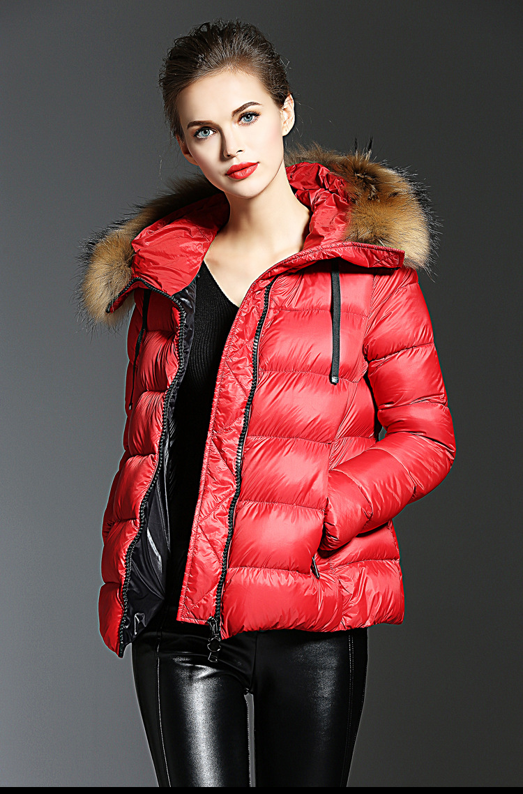 欧洲站2016冬季新款女装气质高端貉子大毛领时尚短款白鸭绒羽绒服