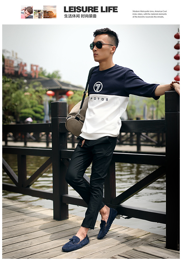 夏季新款时尚英伦休闲透气豆豆鞋男 二层猪皮内里橡胶底休闲鞋