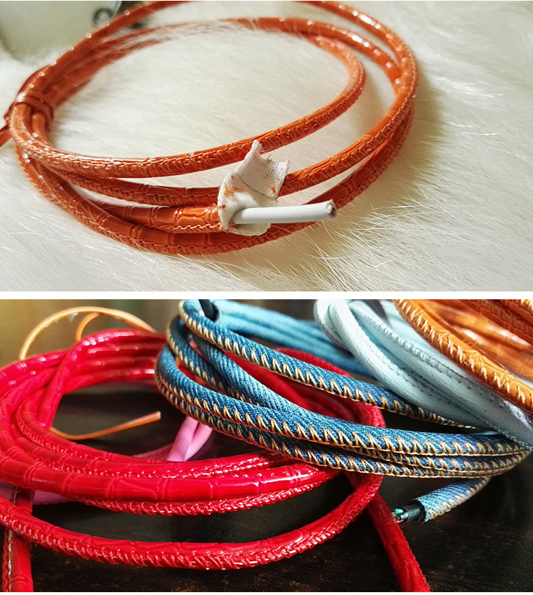 供应车线皮革数据线 真皮pu皮革皮绳批发 编织电线颜色规格可定制