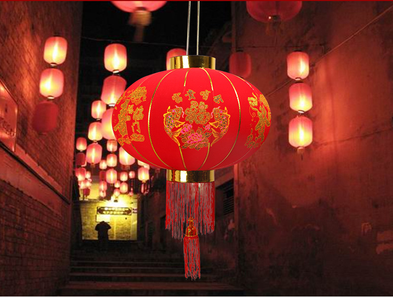 批发节日春节中秋高档植绒布灯笼 大红喜庆欢度佳节装饰灯笼宫灯