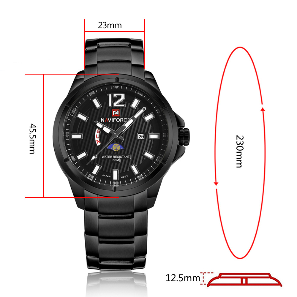 naviforce领翔 9084男士时尚休闲钢带日历高档石英手表