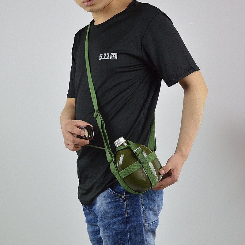 批发3522加厚铝制水壶1l升老式军绿学生军训水壶