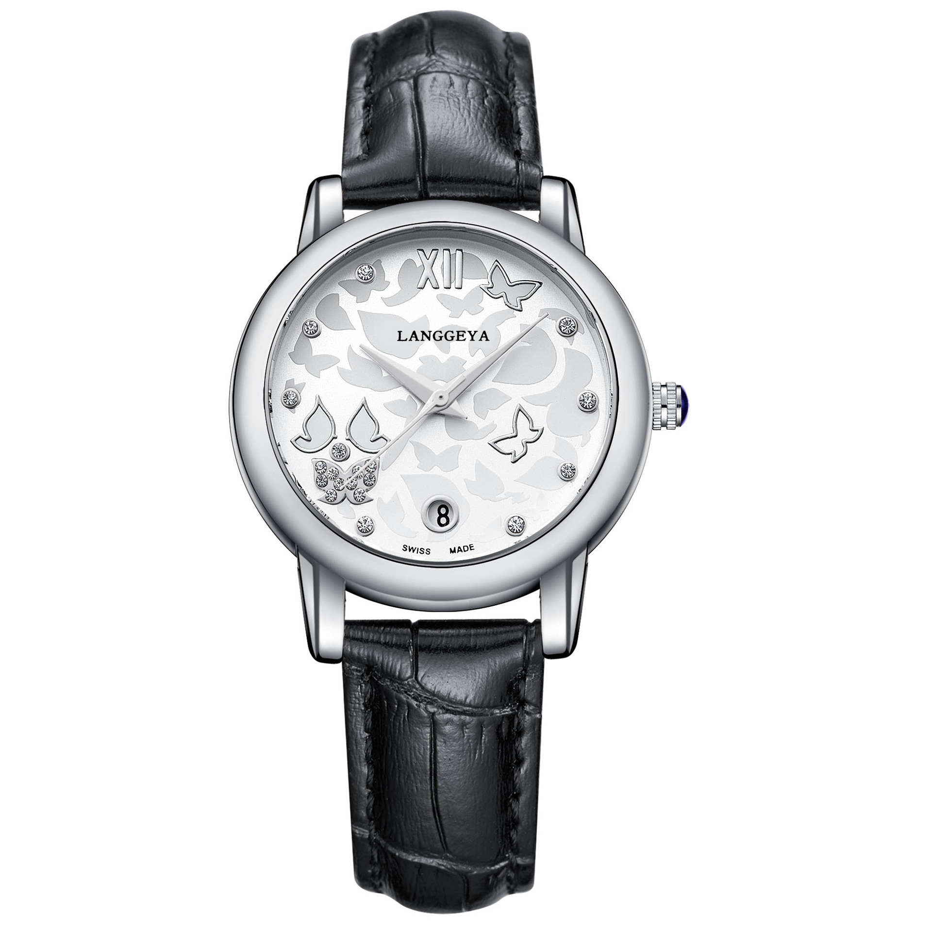 浪格雅手表女款优雅系列蝴蝶字面3针单历防水时尚石英表女士腕表