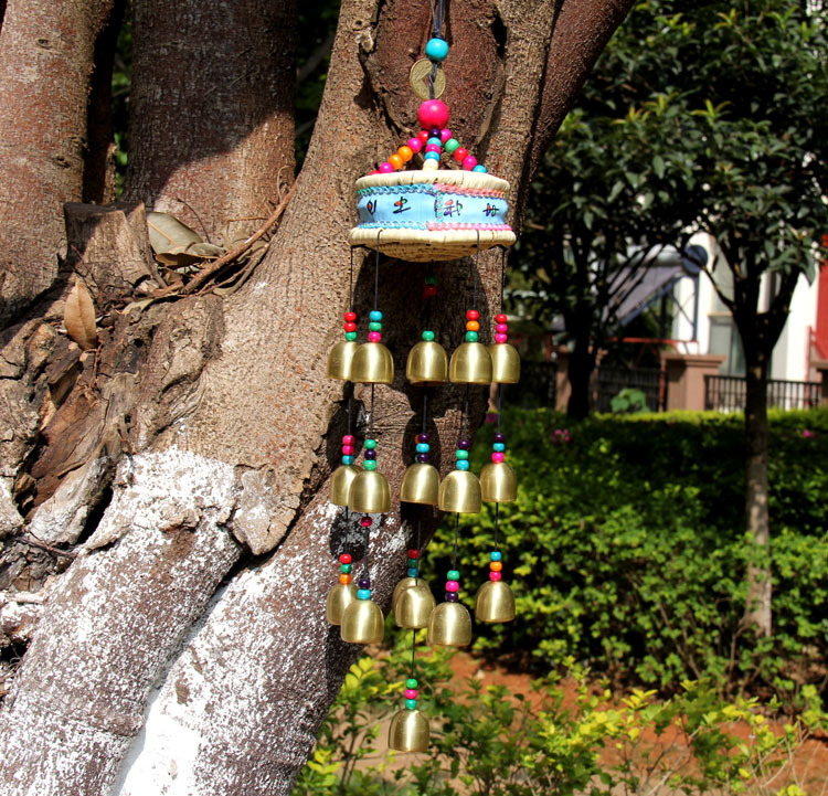 云南风铃民族手工铜铃铛挂件铜钱东巴文草鼓铜风铃酒吧挂饰