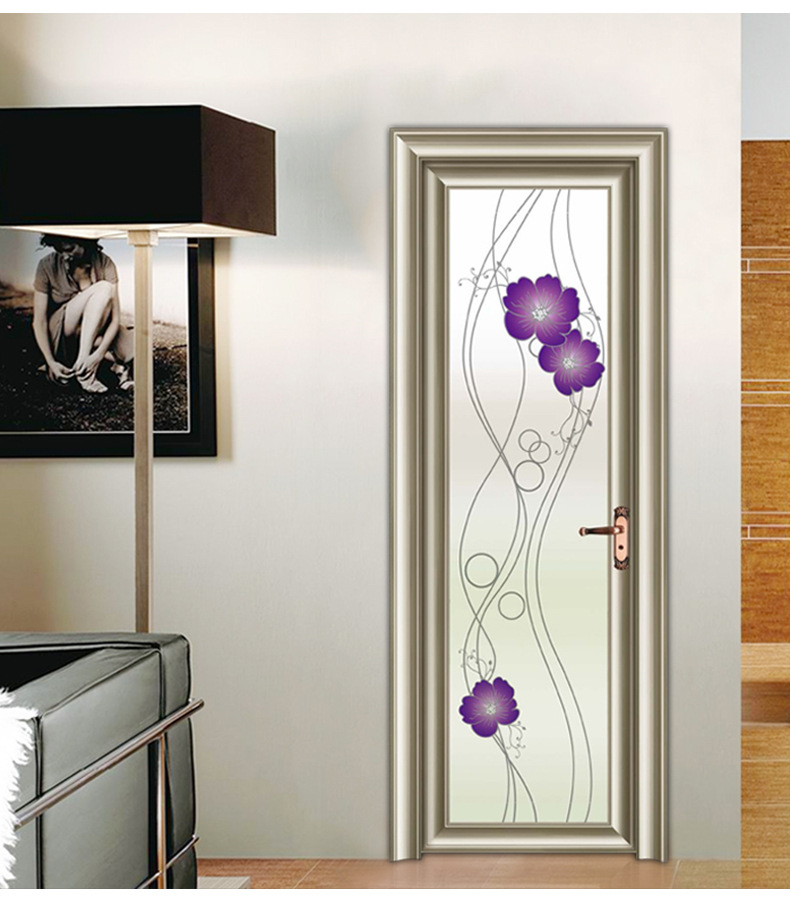 浴室隔音玻璃门 暗花工艺铝合金平开门卫生间推拉门玻璃门