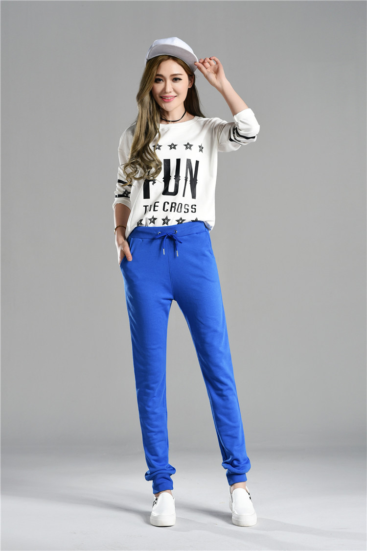 批发春夏新款女式加大码光板裤脚缩口修身弹力运动裤8201款