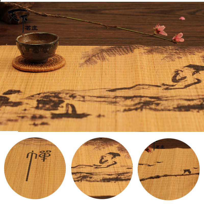 茶道竹席 山水画竹茶席 茶席竹席 装饰茶席复古中国风 厂家直销