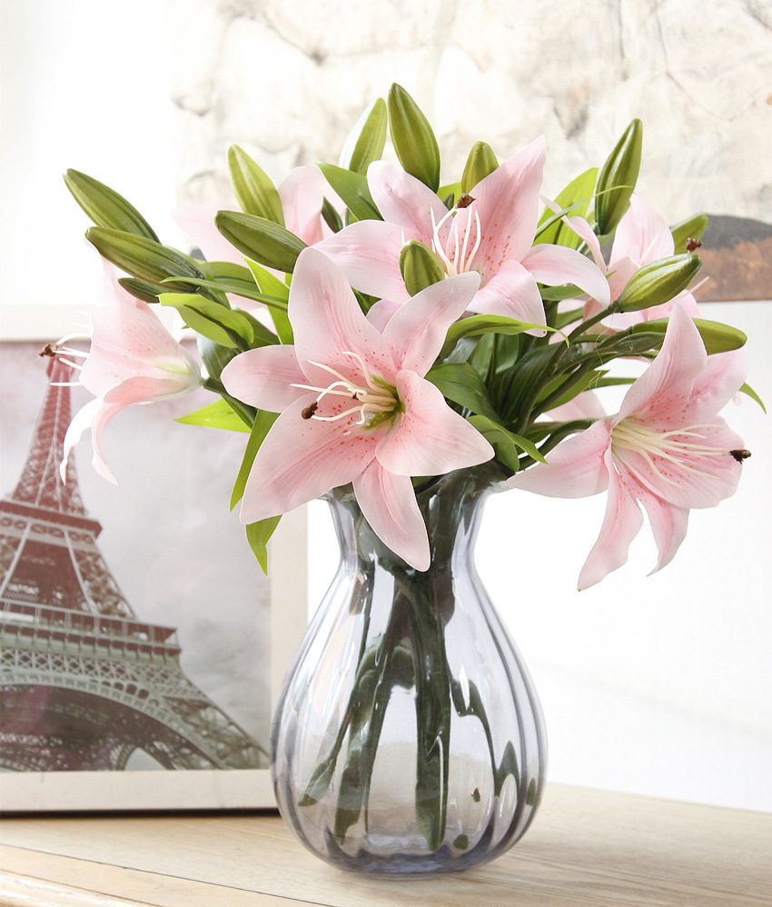 香水百合仿真花厂家供应花瓶投放人造花家居装饰高档假花批发