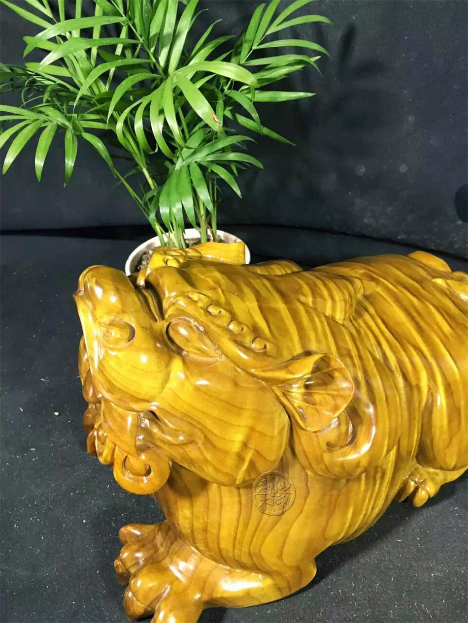 金丝楠小叶桢楠木根雕貔貅金丝楠貔貅满水波纹木雕雕件工艺品摆件