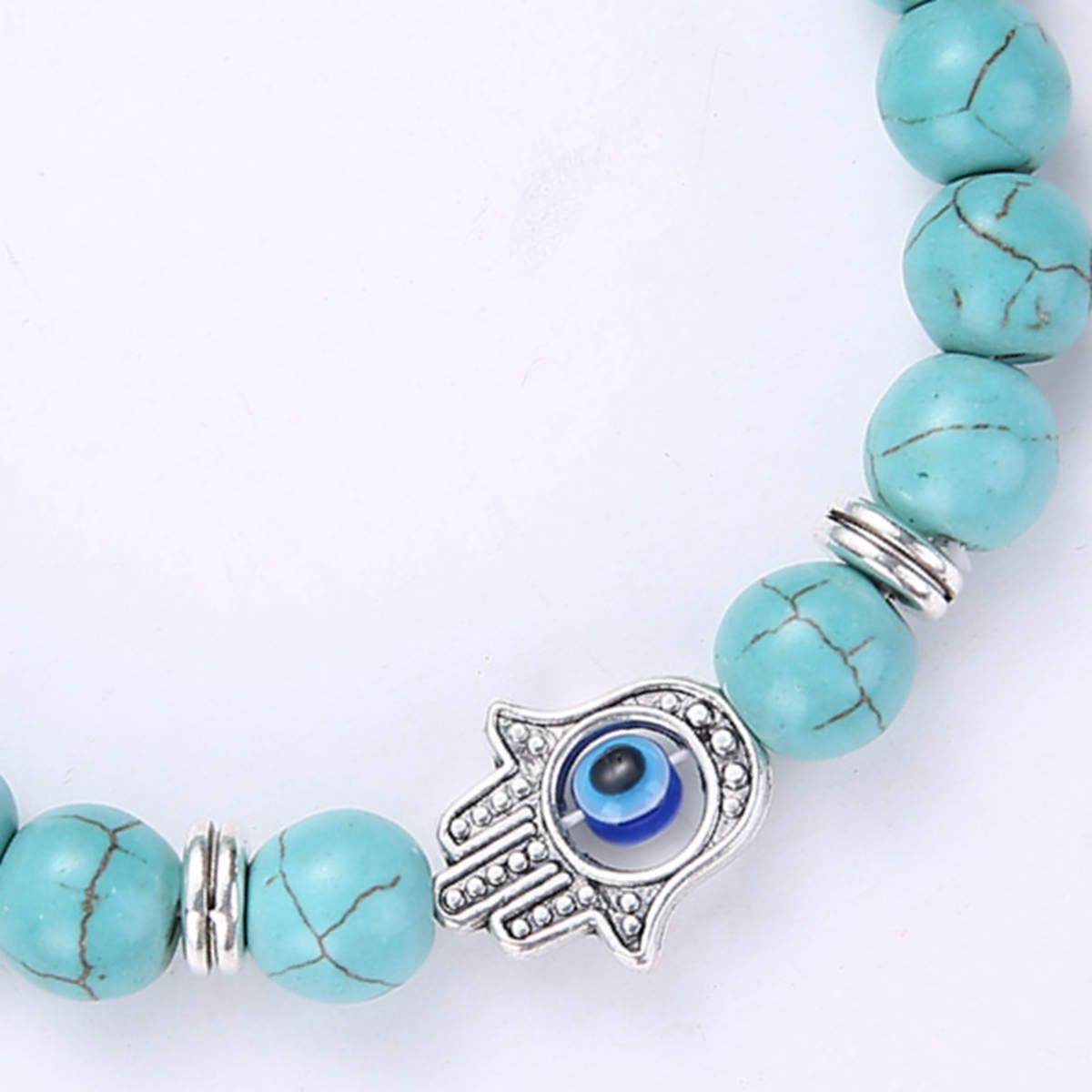 ebay速卖通爆款天然绿松石法蒂玛之手眼睛串珠手链外贸饰品