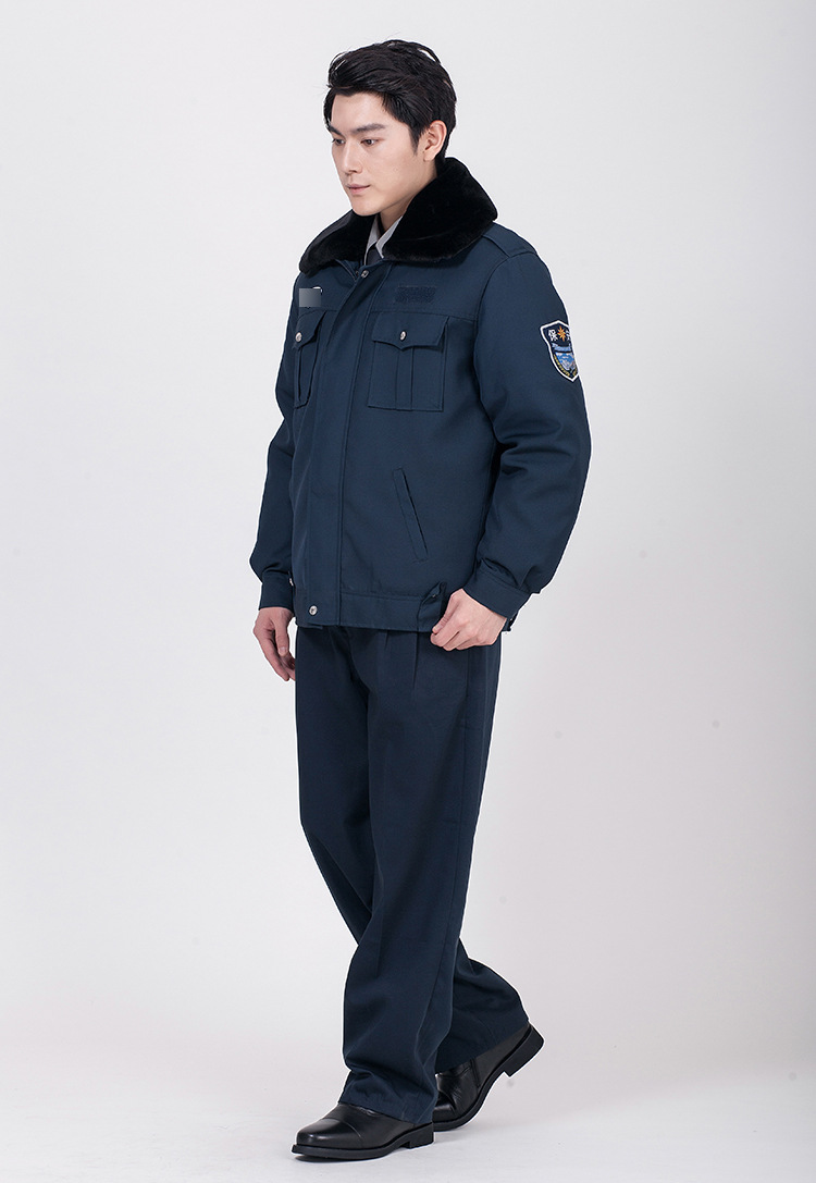 现货批发 新款保安夹克式棉服执勤服热绒棉保安大衣加厚防寒棉.