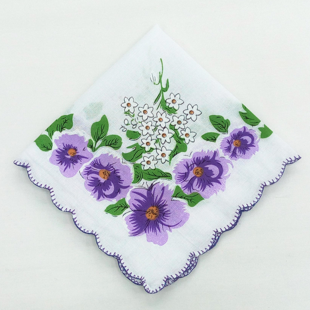 牙边印花纯棉女士手帕 大印花手绢 30公分 五款花型混装 清爽型